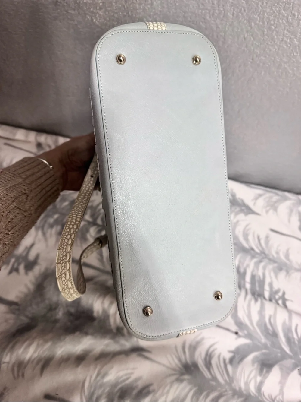 Brahmin Powder Blue Tote with White Croc-Trim